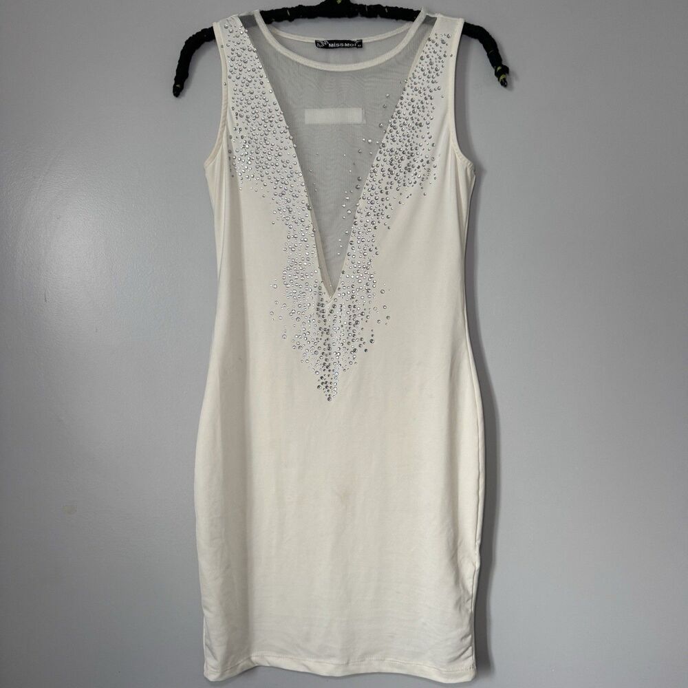Vintage Miss Me women's bedazzled cream mesh sleeveless dress Size medium